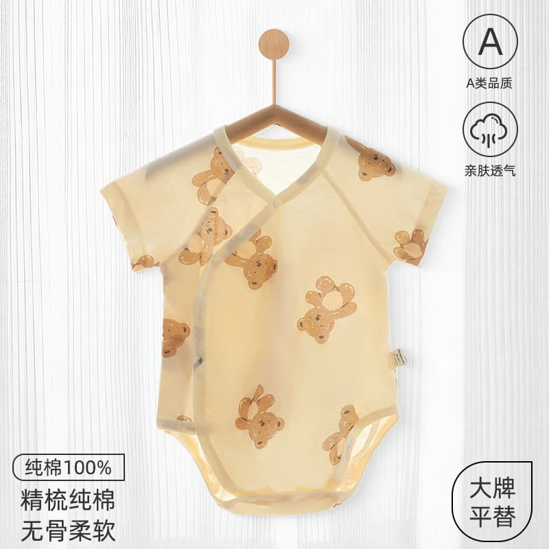 Pure Cotton Baby Bodysuit Summer Style Unisex Bear Triangle Crawling Suit Short Sleeve No Hat Casual A-Class Infant Clothing