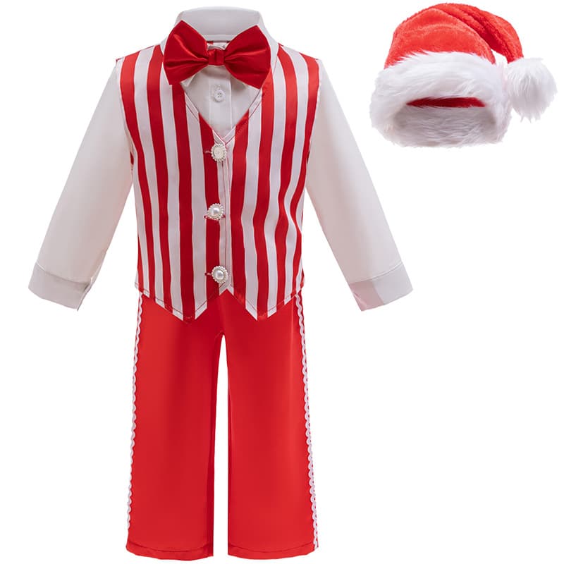 Cross-border Christmas cosplay children's red and white striped suit set, stage performance party costume