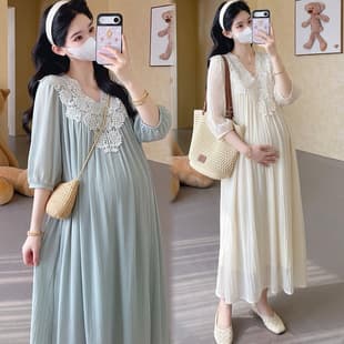 Plus Size Maternity Dress French Soft Style Loose Fitting Concealing Belly Chiffon Maternity Dress Two-Piece Set