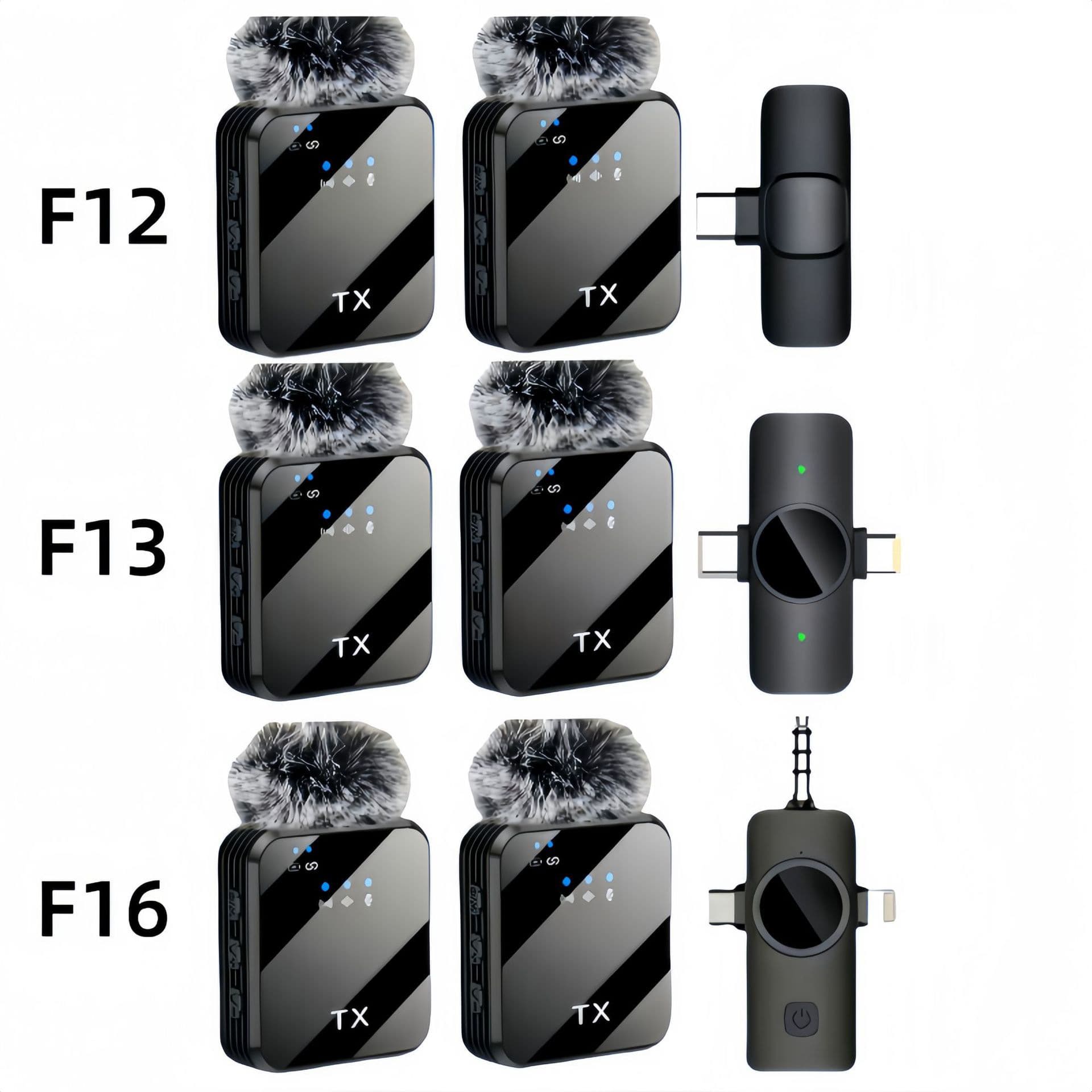 New Cross-Border Wireless Lavalier Microphone F12F13 3-in-1 Outdoor Live Streaming Recording Noise-Canceling Clip-On Mic
