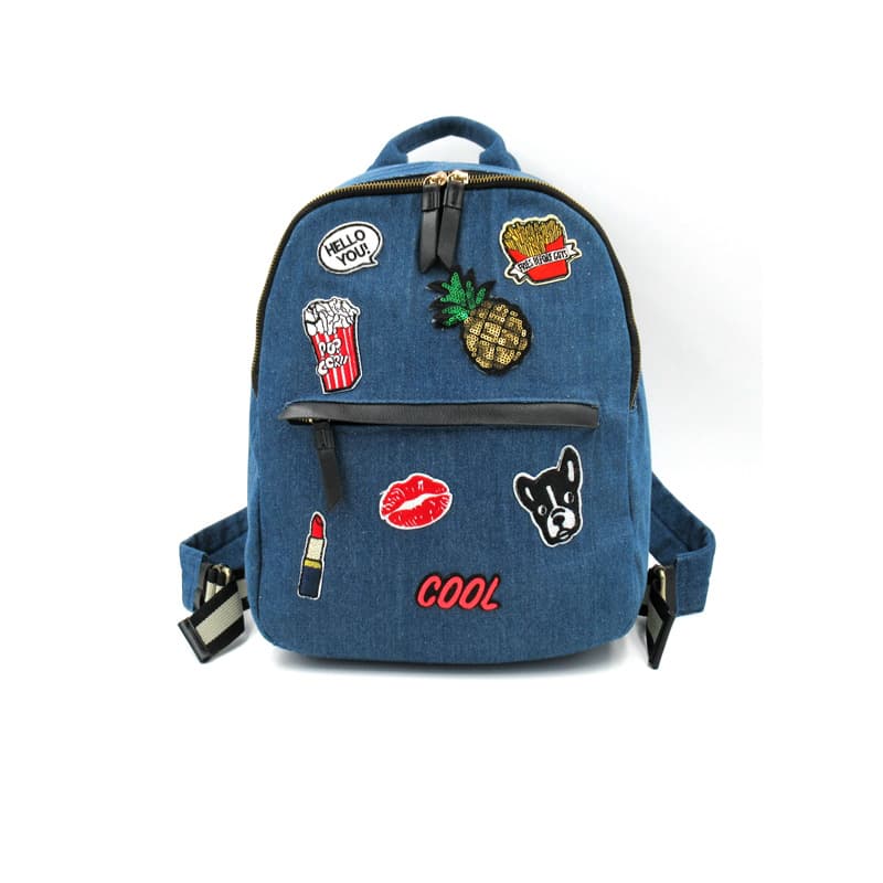 Custom European and American Men's Fashion Patchwork Embroidery Children's Denim Backpack Laptop Bag Business Bag Student Schoolbag