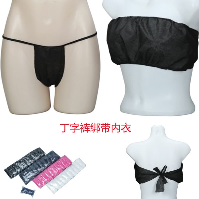 Non-woven fabric thong underwear, beauty and sauna export, disposable non-woven fabric thong strap bra set