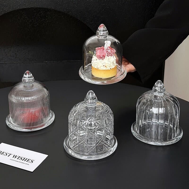 European pastry transparent glass cover ins style tall cake snack display plate high-end dessert tea break display plate