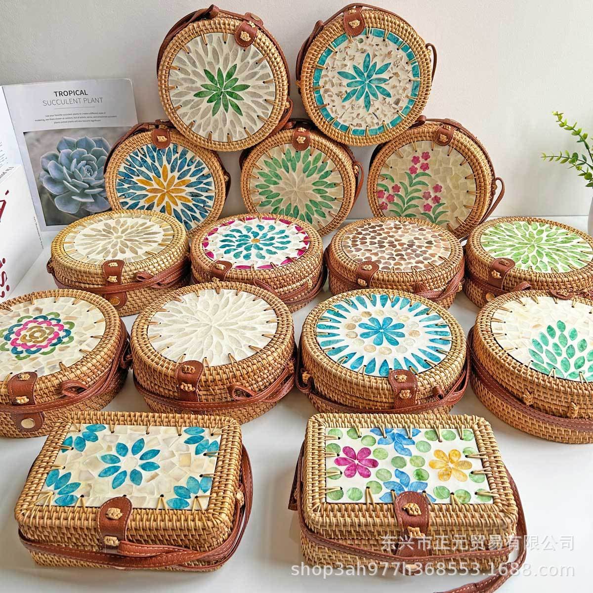 Vietnamese rattan bag, hand-woven bag, shell bag, ethnic style bag, one-shoulder cross-body bag for women, holiday bag