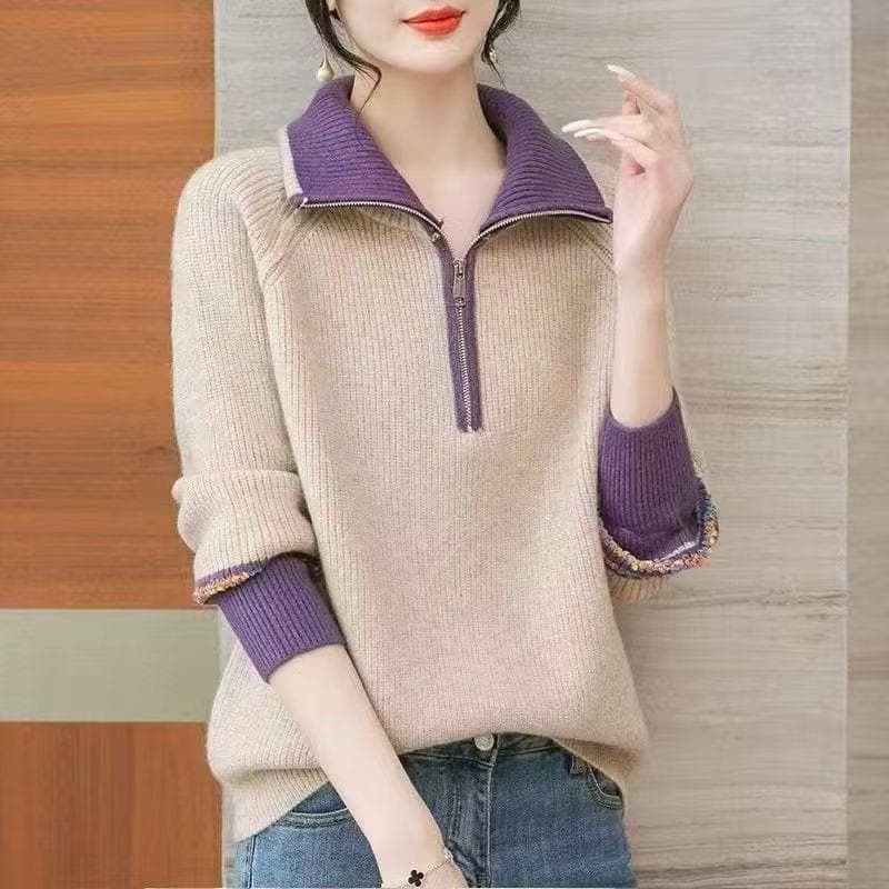 Half-Zip Fashion Sweater for Women, New Winter Style, Lazy and Luxurious Feel, Thick, Versatile Knit Top