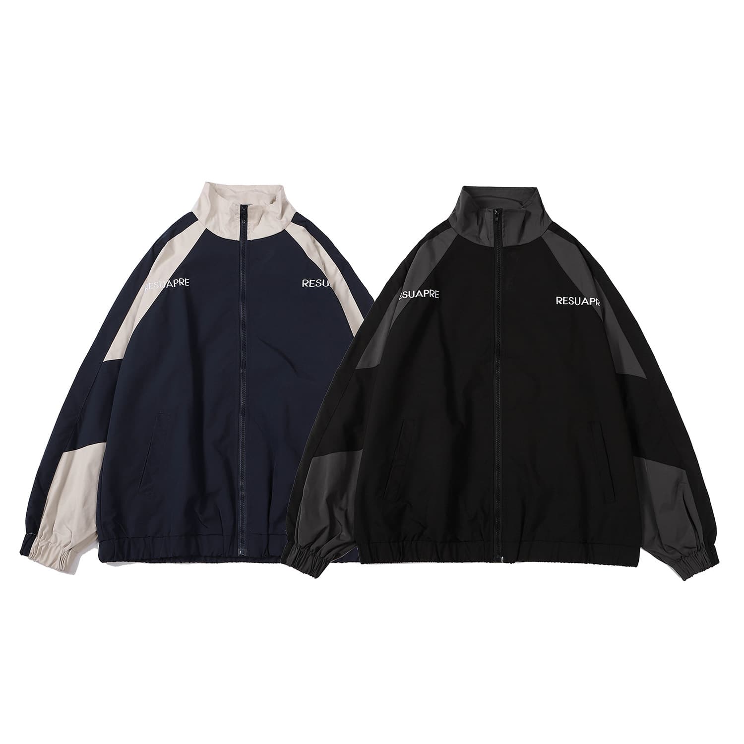 2024 Autumn/Winter Japanese Retro Color Block Stand Collar Jacket Men's Trendy Brand Loose Campus Style Couple Casual Jacket