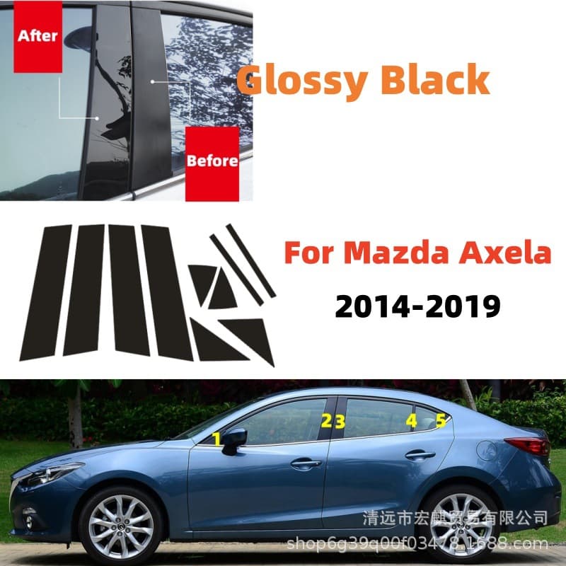Suitable for 2014-2023 Mazda 3 Axela Mazda Axela window side door frame cover with black gloss decoration