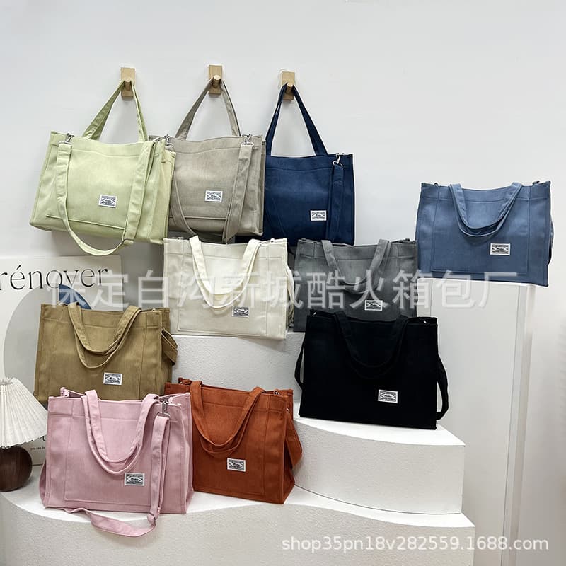 Corduroy Laptop Bag, Shoulder Bag, Handbag 2024 New Tote Bag, Korean Style, Forest Style, Crossbody Bag, Large Capacity