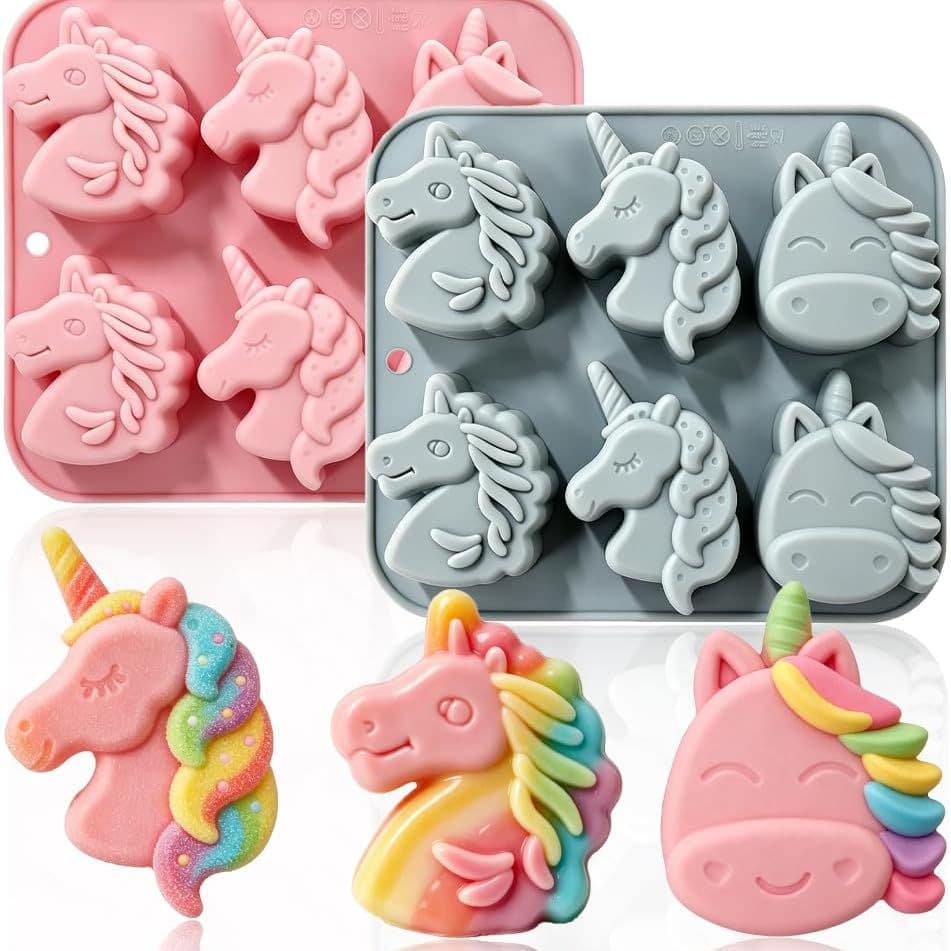 In Stock 6-Cavity 3 Different Unicorn Shape Silicone Mold for Cake Chocolate Soap Ice Cube