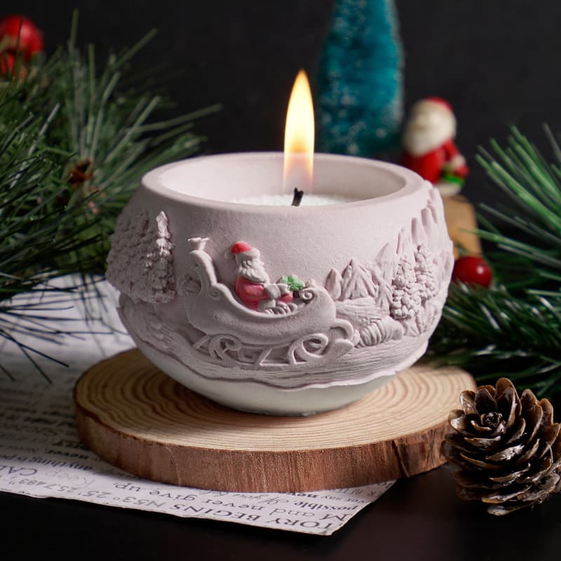 Santa Driving Embossed Flower Pot Mold Embossed Santa Plaster Candle Cup Potted Plant Silicone Mold