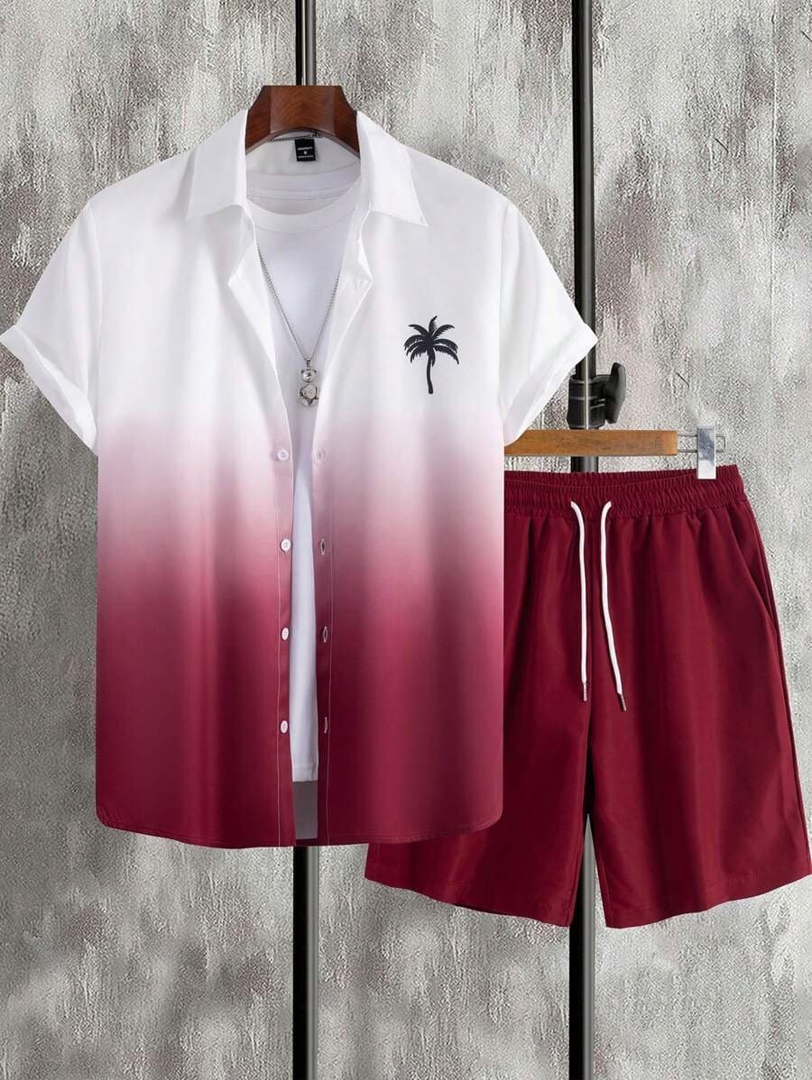 Summer Seaside Vacation Style Black and White Contrast 3D Digital Print Short-Sleeve Beach Shorts Casual Men's Summer Set