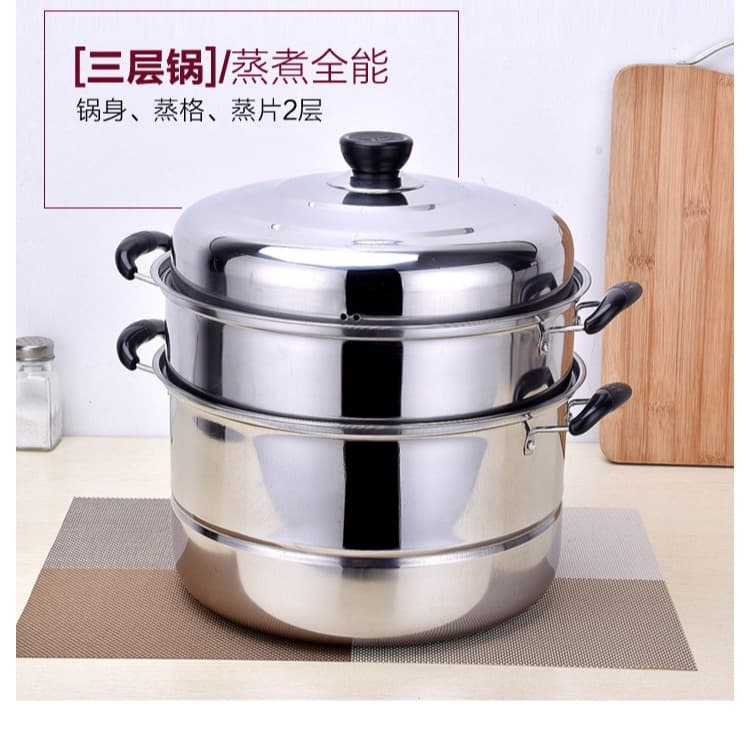 Extra Thick Stainless Steel Double-Layer Steamer Household Steaming Bread and Fish Pot for Gas and Induction Stoves Commercial Multi-layer Soup Pot