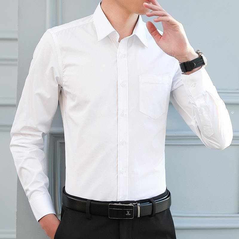 Men's Colorful Casual Long Sleeve Shirt Breathable Business Leisure Korean Style Slim Fit White Long Sleeve Shirt for Work