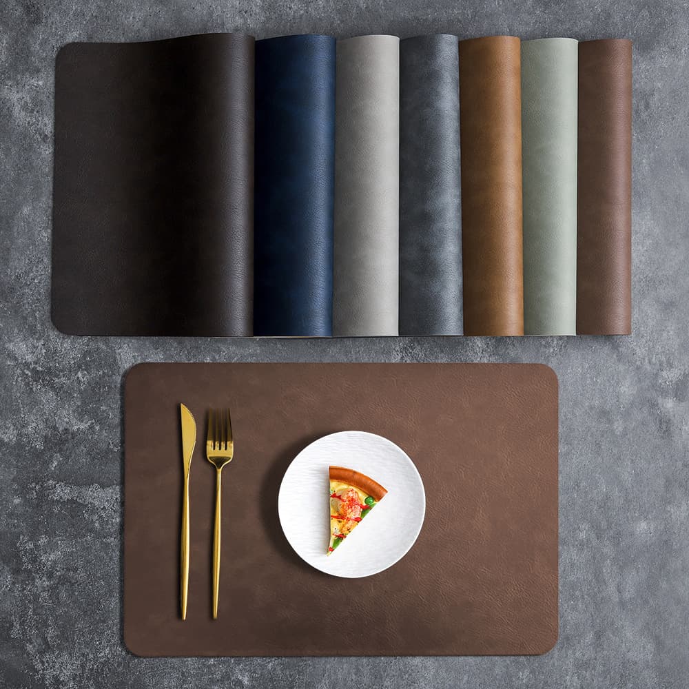In-Stock PVC Square Leather Dining Mats, Waterproof Double-Layer Cowhide Pattern Western Placemats, Hotel Heat Insulation Table Mats for Home Use