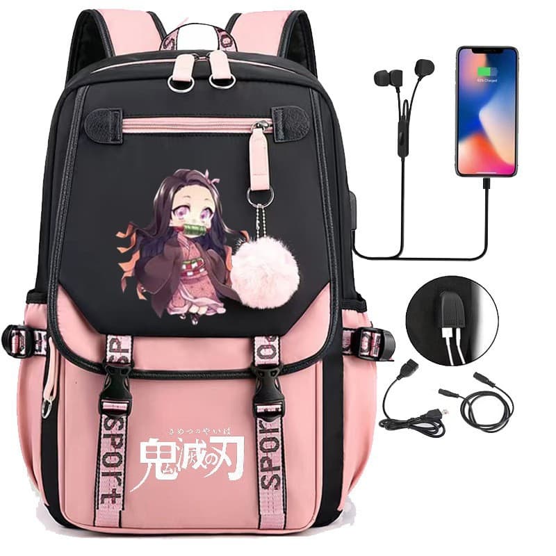 Japanese manga Demon Slayer peripheral backpack large capacity youth student school bag USB interface computer bag travel bag