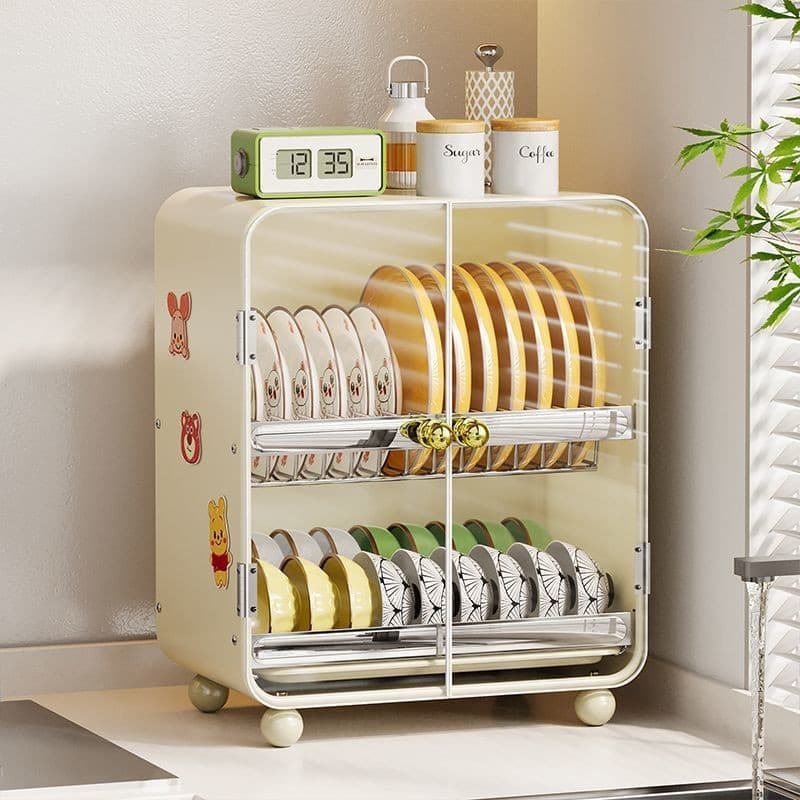 Kitchen dish rack, double-layer drainer, dish cabinet, household tableware rack, single and double door dish cabinet