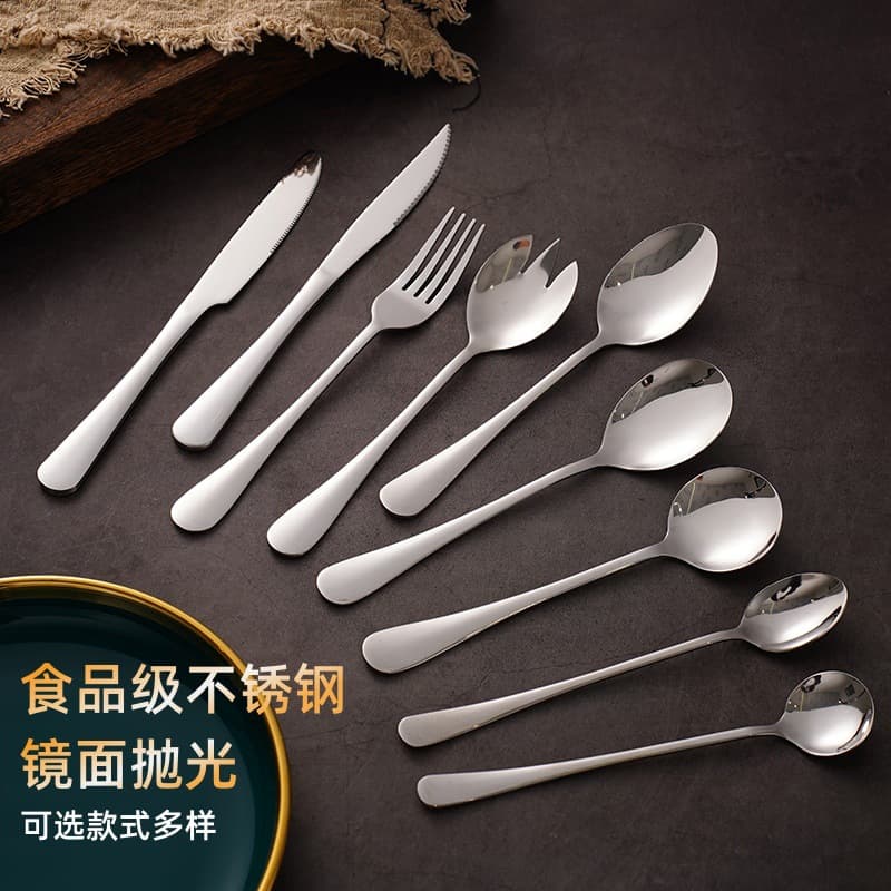 Cross-border 304 stainless steel Western-style cutlery set, food-grade glossy steak knife, fork, and spoon wholesale.