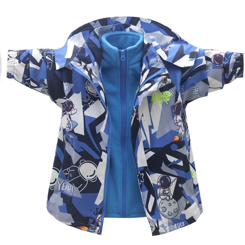 Boys' 2023 Autumn Jacket, Medium to Large Size Fleece-Lined Detachable 3-in-1 Kids Windbreaker