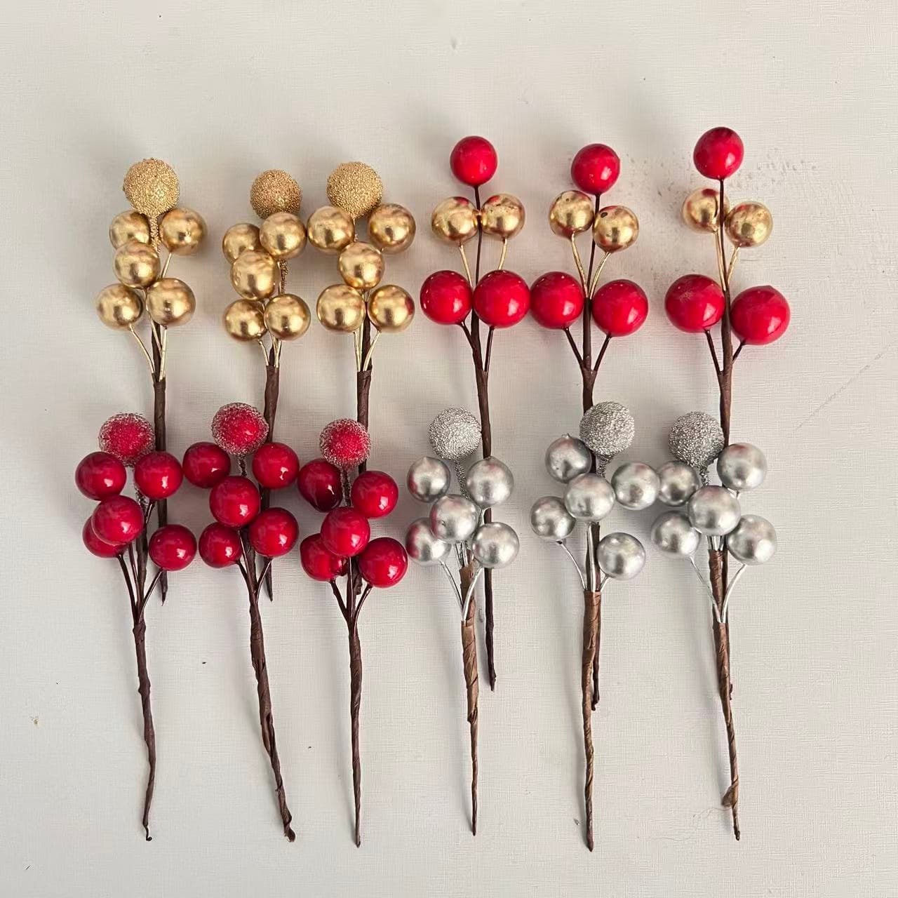 Gold and silver simulated flower glass beads fruit skewers manufacturer supply wedding candy box Christmas accessories simulated gold berries