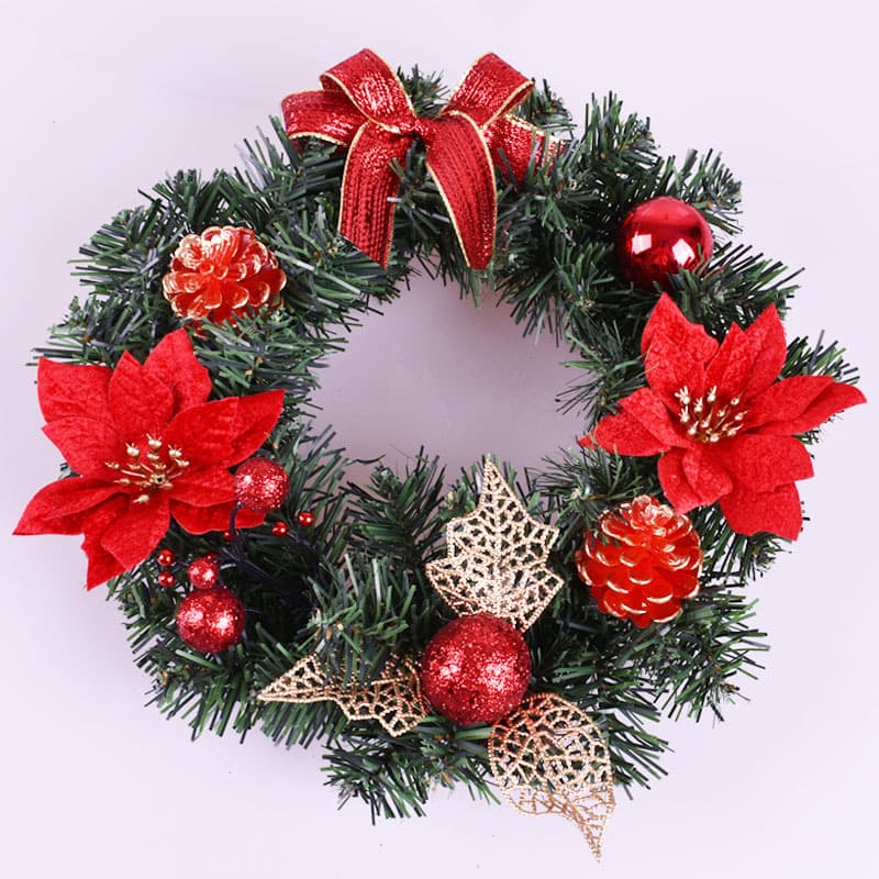 Cross-border Amazon 30cm Christmas Wreath with Red Berries Pine Cones, Door Hanging Vine Circle Decor