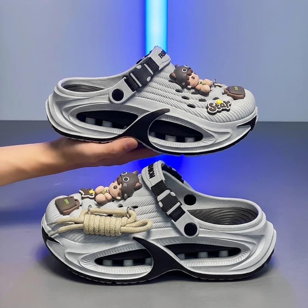 Men's Crocs Style Slippers, Summer 2026 New Arrival, Outdoor Wear, Non-Slip, Odor-Resistant, Arch Support, Large Size, Thick Sole, Closed-Toe Sandals