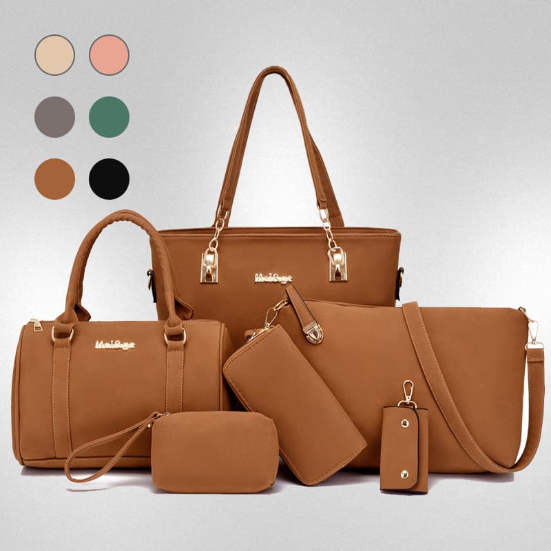 Factory Wholesale New Cross-Border 6-Piece Set Parent-Child Bag Solid Color Vintage Frosted Handbag Shoulder Crossbody Women's Large Bag