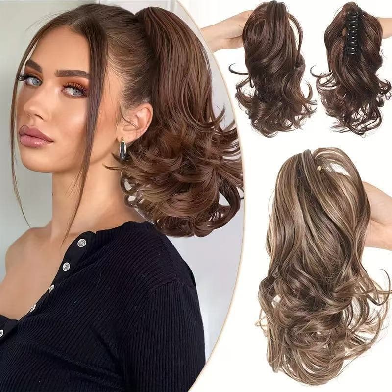 Customized cross-border foreign wig ponytail waterfall curly women's large grip clip short curly fountain fluffy light natural high skull