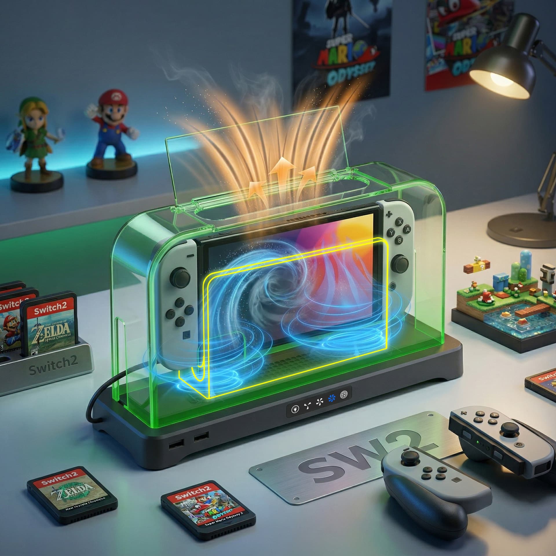 Switch2 Console Dustproof Cooling Base Rgb Ambient Light Ns2 Transparent Dustproof Case with Temperature-Controlled Cooling Fan