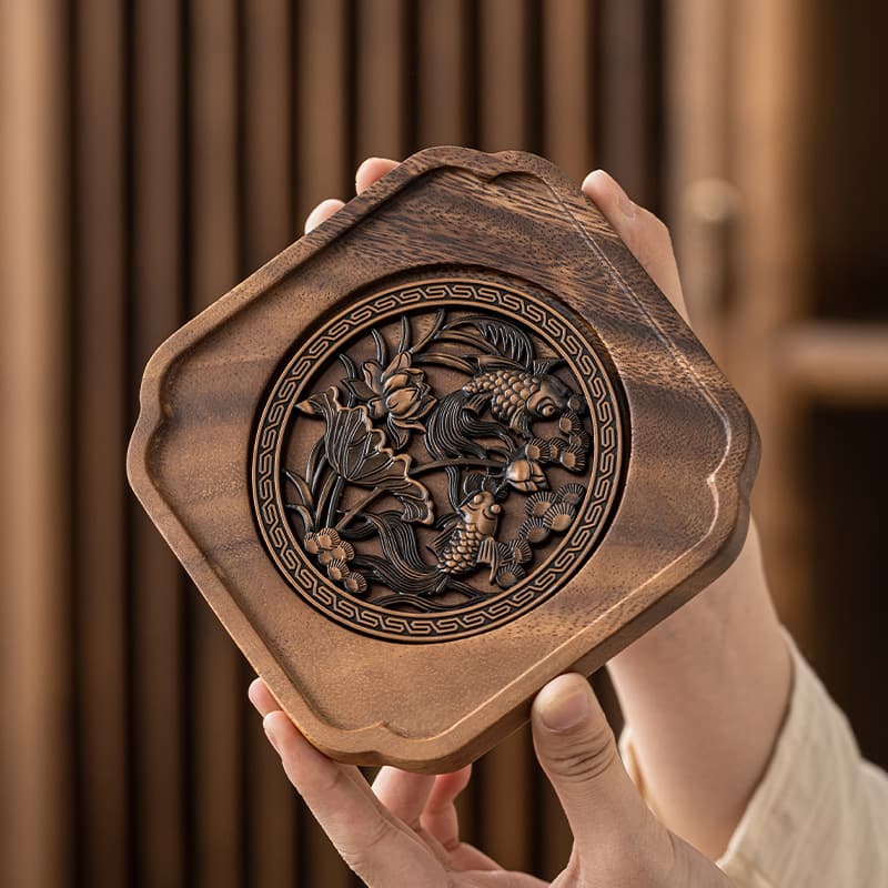 Walnut Pot Saver Purple Clay Covered Bowl Pot Stand Base Ceramic Pot Mat Solid Wood Plum Blossom Tea Coaster Alloy Dry Brewing Small Tea Table