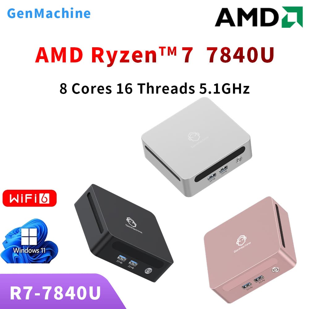 GenMachine R7-7840U USB4/High Performance/2.5G Ethernet Port Metal Gaming & Office Mini PC