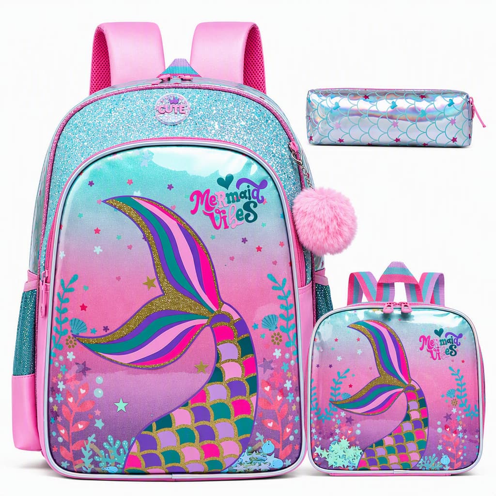 Cross-border 8-12 Year Old Elementary School Backpack, Pencil Case, and Lunch Bag 3-Piece Set, Fun Lightweight Waterproof, Ice Cream & Racing Car