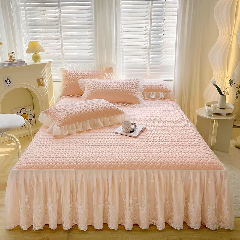 New Model Solid Color Princess Style Thickened Latex Cooling Mat Bed Skirt Three-Piece Set Washable Air Conditioning Mat Anti-Slip Ice Silk Mat