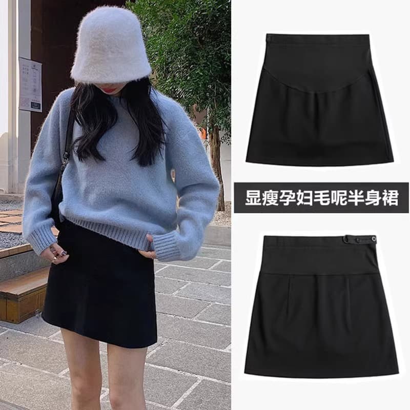 Maternity bodycon mini skirt, spring and summer, supportive A-line skirt, stylish and versatile, slimming midi skirt, Yiwu manufacturer.