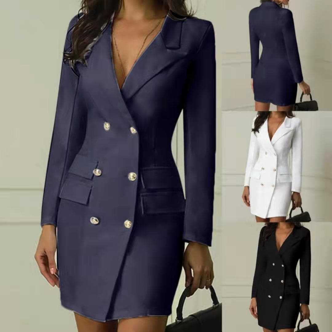 eBay Independent Site 2021 European and American Double-Breasted Trench Coat Solid Color Thin Coat Blazer Dress for Women