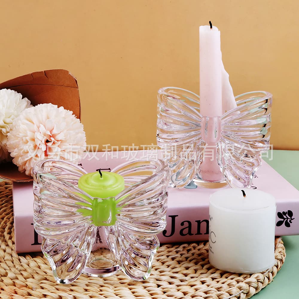 Yuanbao bow candlestick striped glass scented candle candle cup creative tealight candlestick bedroom pole candle cup