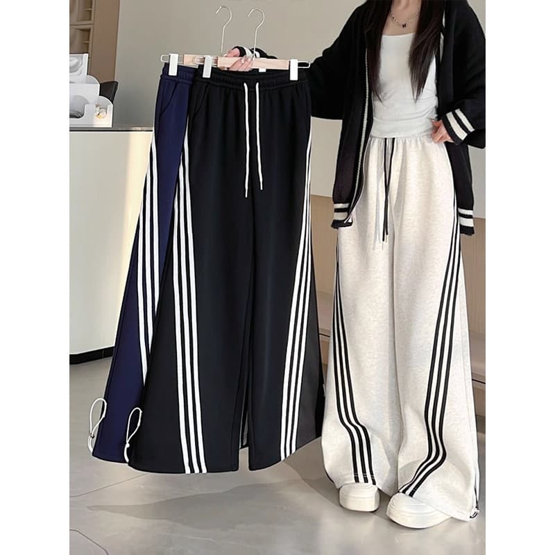 American Retro Diagonal Striped Wide-Leg Pants for Women 2026 Spring and Autumn New Arrival Loose Casual Black American Sport Pants