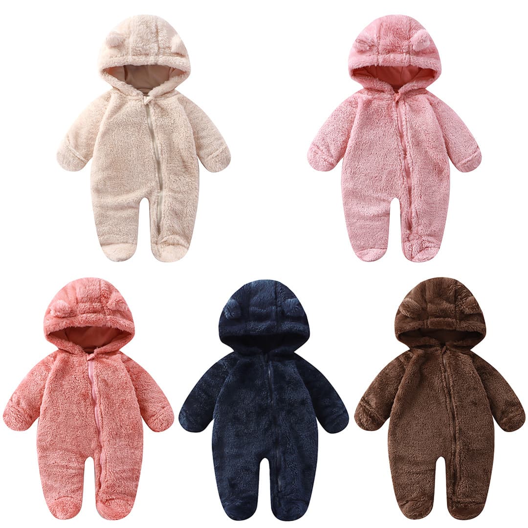 Baby Romper Autumn/Winter Newborn Hands and Feet Covered Warm Crawling Suit Plush Outwear Coverall