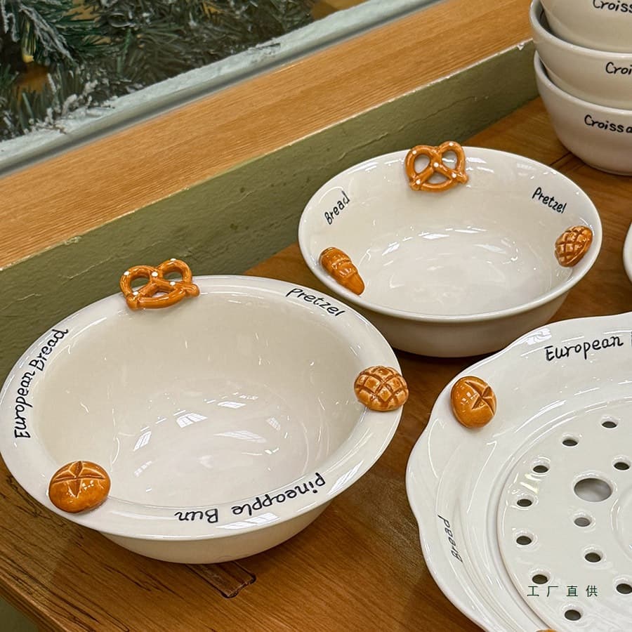 Croissant embossed ceramic tableware dish plate salad bowl ramen bowl rice bowl soup bowl yogurt bowl breakfast bowl