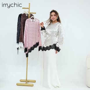 Ai Yirui Real Shot Direct Out, Polka Dot Lace Trim Plus Size Top 1357