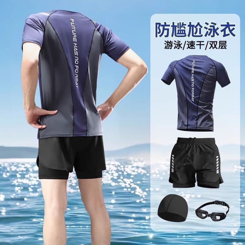 Swimsuit men's suit adult swimming short-sleeved sun protection swimsuit 2026 new anti-embarrassing swimming trunks hot spring teenagers