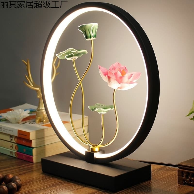 New Chinese Retro Desk Lamp Bedside Night Light Remote Touch USB Smart Lotus Study Coffee Table Decorative Light