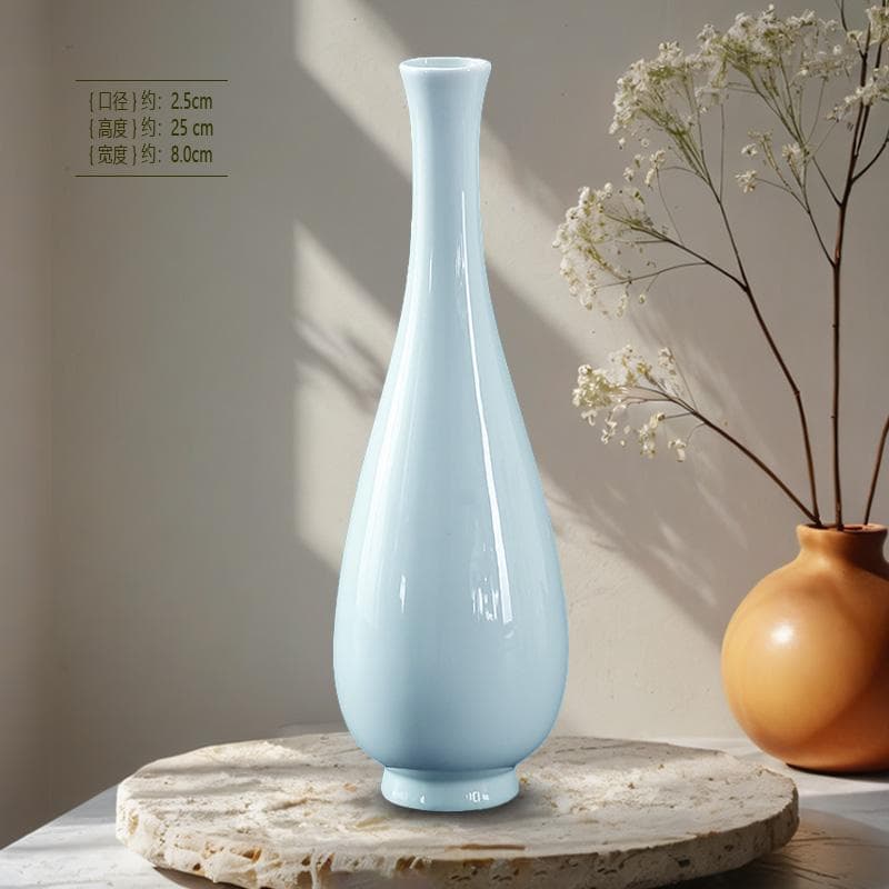 Zen Desktop Vintage Jade Pure White Porcelain Small Vase Celadon Flower Vase Flower Insert Guanyin Slim Neck Long Neck Ceramic Ornament