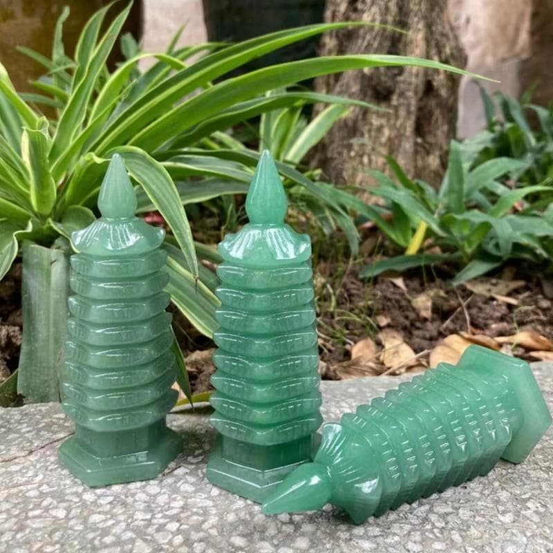 Feng Chengxiang wholesales natural green crystal 9-layer aventurine jade Wenchang Tower ornaments jade carving jade craft gifts
