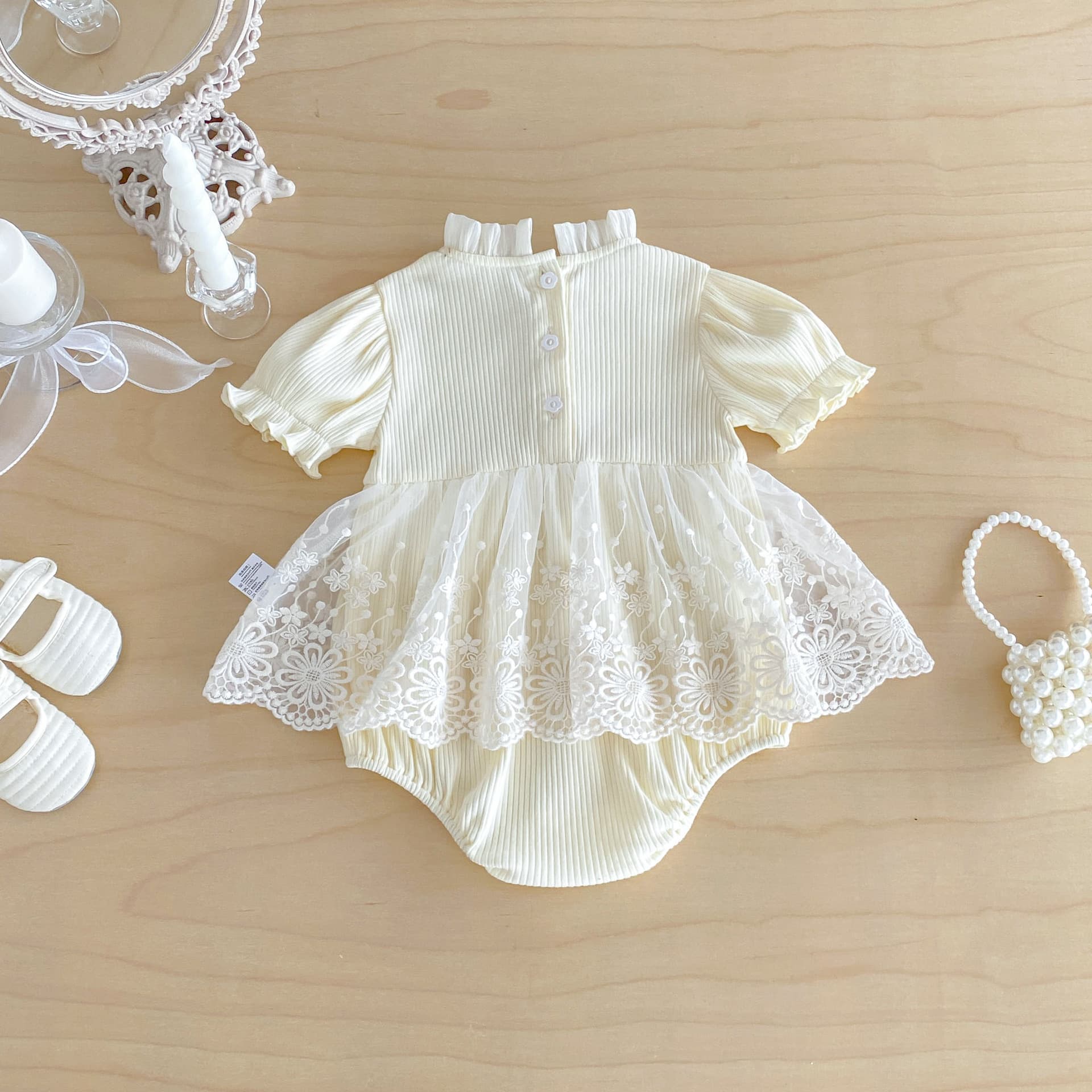 Baby Summer Bodysuit Dress, Princess Lace Bodysuit for Full Moon and 100 Days Celebration, Lightweight