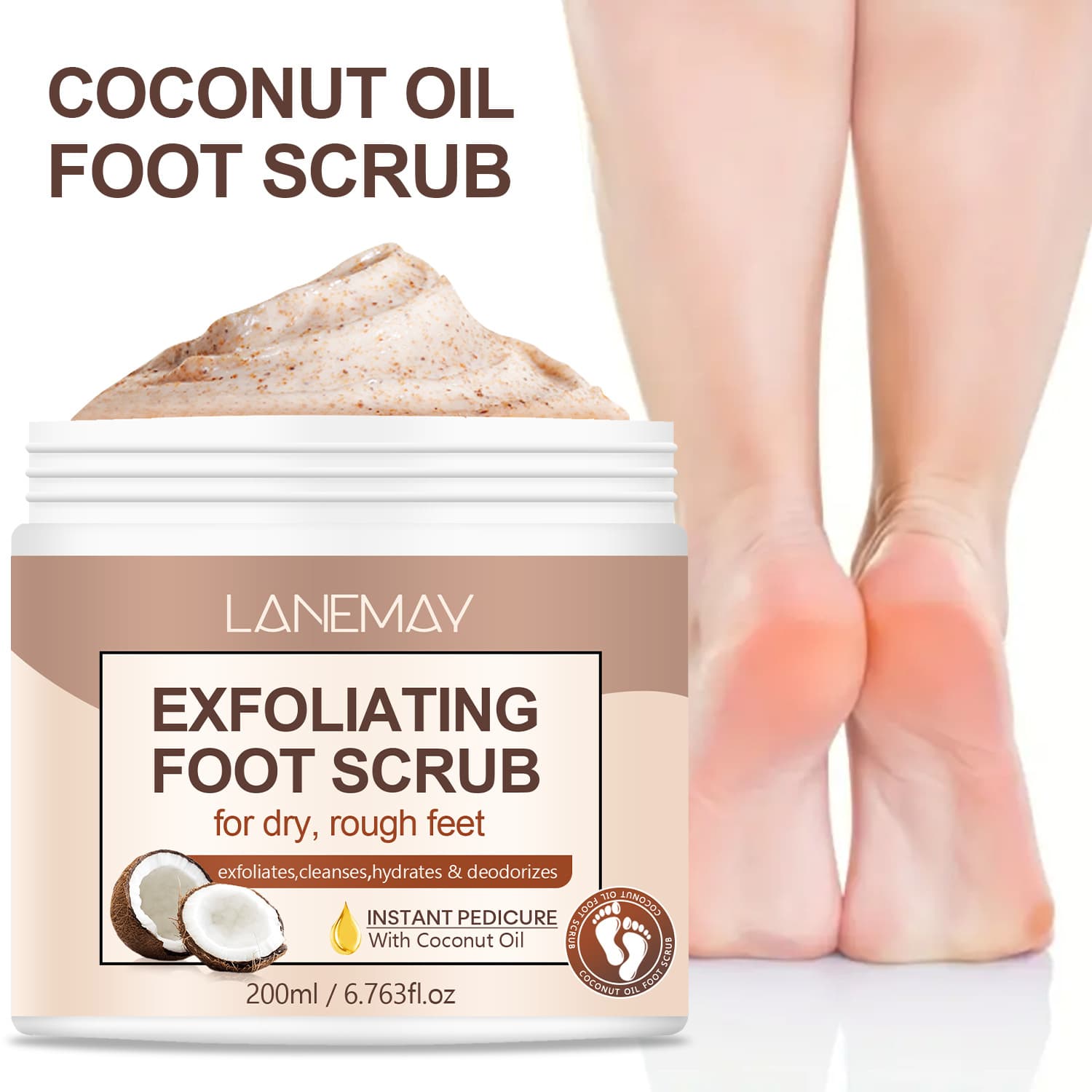 Cross-border Refreshing Foot Scrub with Coconut Scent - Smooths, Moisturizes, Exfoliates Dead Skin