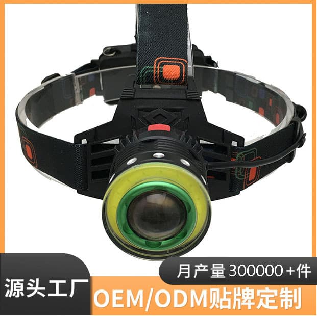 Factory Custom Camouflage 1LED T6+COB Round Headlamp, Long Battery Life, High Beam, Rechargeable, Waterproof