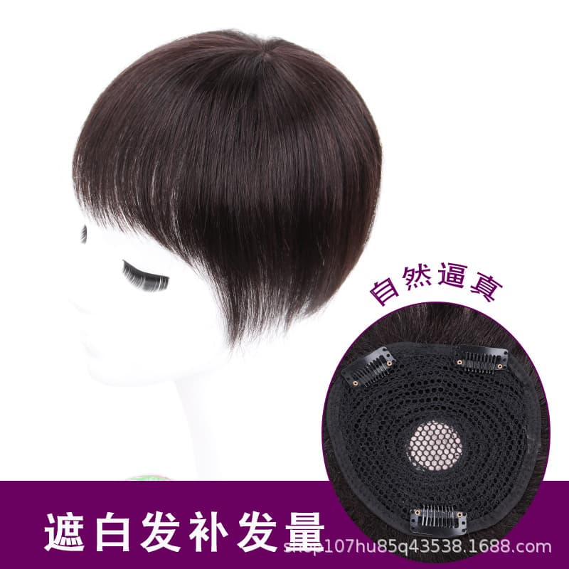 Short Wig for Gray Hair Coverage, Hair Volume Supplement, Straight Hair with Needle-Punched and Twisted Bangs, Lightweight and Breathable Wig, Real Hair