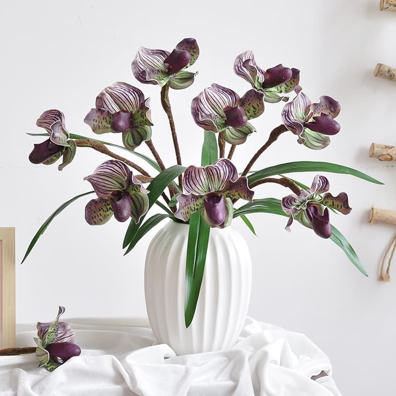 Paphiopedilum fake flower single indoor potted plant decoration ornaments high-end bouquet accessories wedding photography simulated Paphiopedilum