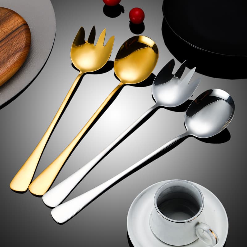 Stainless steel extended salad fork and spoon serving spoon colander self-service serving spoon extra long handle spoon fork public spoon