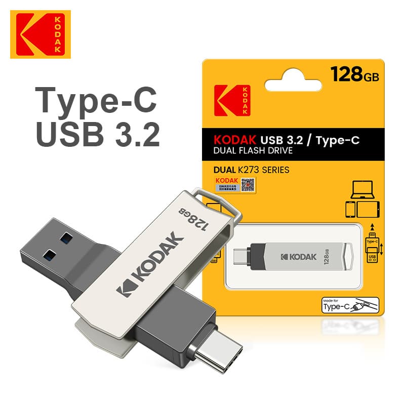 Wholesale Kodak K273C 128G High-Speed 3.2 USB Flash Drive Type-C Phone USB Drive 2-in-1 Computer Dual-Use Gift